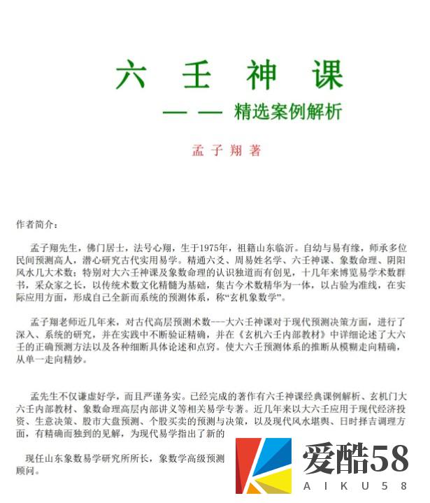 孟子翔《六壬神课精选案例解析》96页pdf